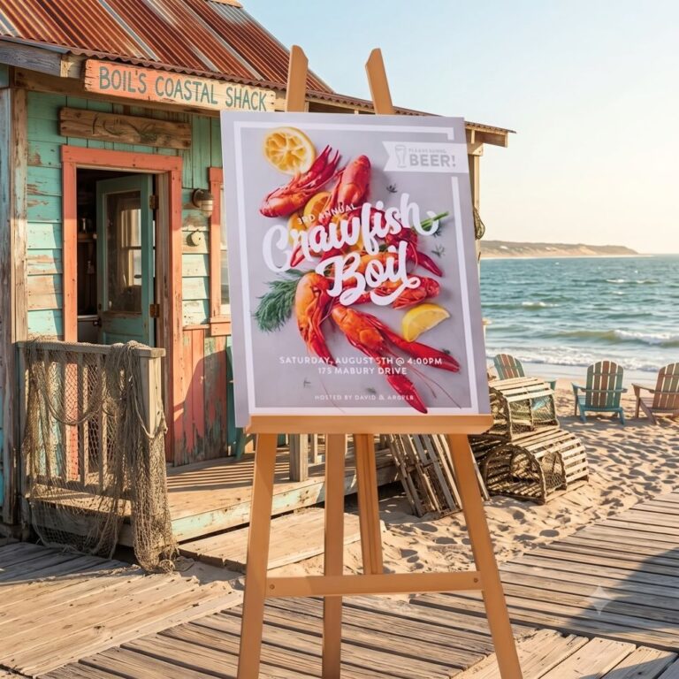 Wooden Easel Stand with 2 feet by 3 feet Poster Print on Top