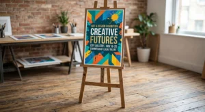 Wooden Easel Stand with 2 feet by 3 feet Poster Print on Top