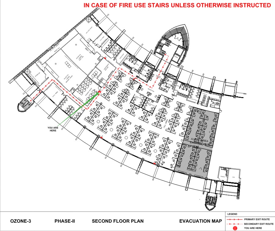 Fire Evacuation Map at Ozone building showing assembly zone in case of fire
