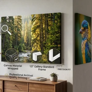 High resolution custom photo print on museum-grade canvas wrapped around a 1.5-inch gallery frame.