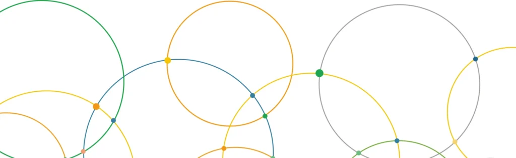 Artwork for the reception wall: coloured circle lines with dots, 160 x 52 in