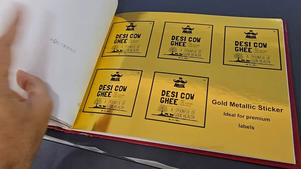 Paper sample album page: gold metallic stickers for labels