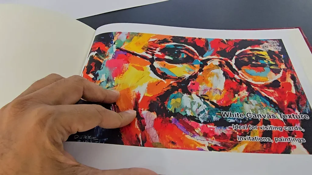 Paper sample album page: white canvas texture paper